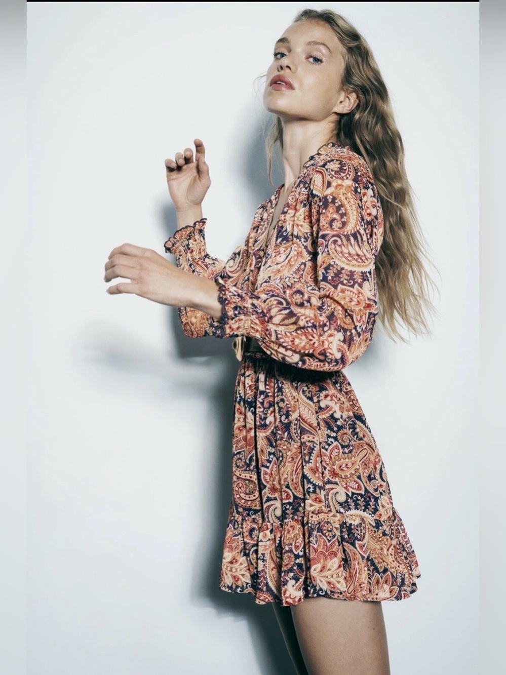 Zara Peach Multi Paisley Mini Dress